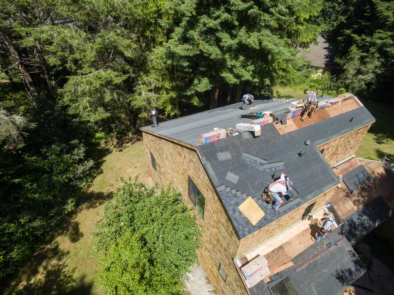 top view of working on roof